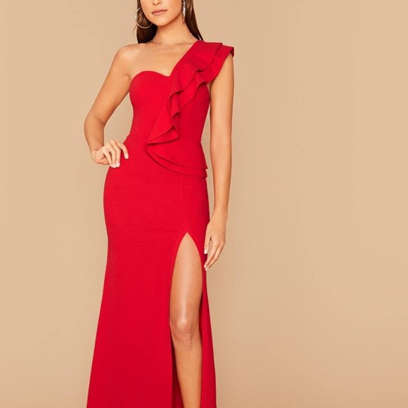Monarch Fashion Dresses & Skirts - Red Ruffle Trim Maxi Dress